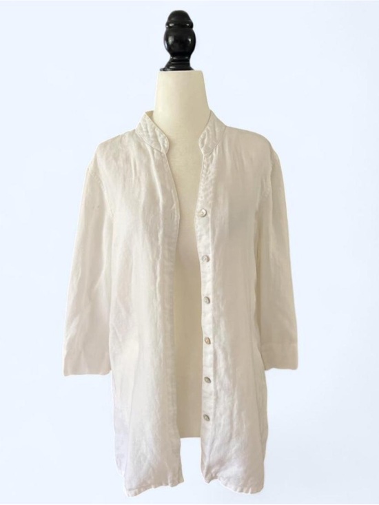 Other Tops - Lightweight White Linen Button-Front Women's Top Coastal Minimalist